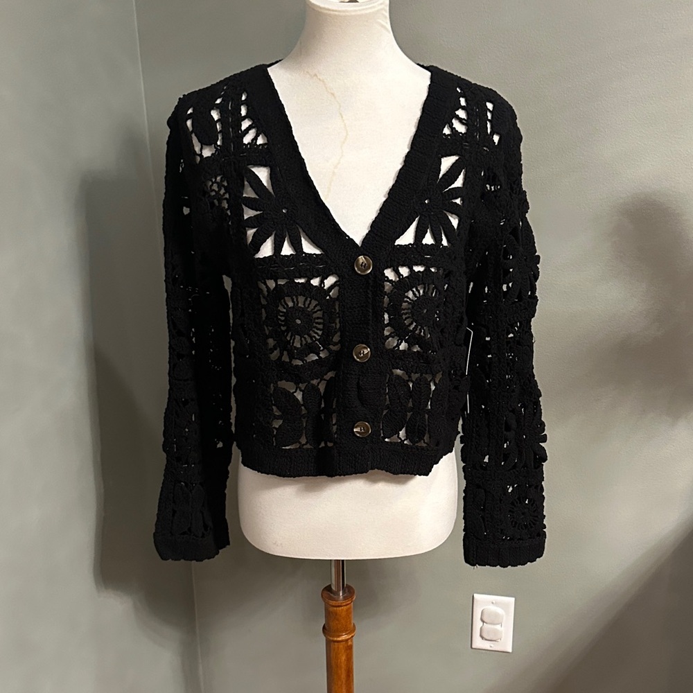 Elegant Black Crochet Cardigan